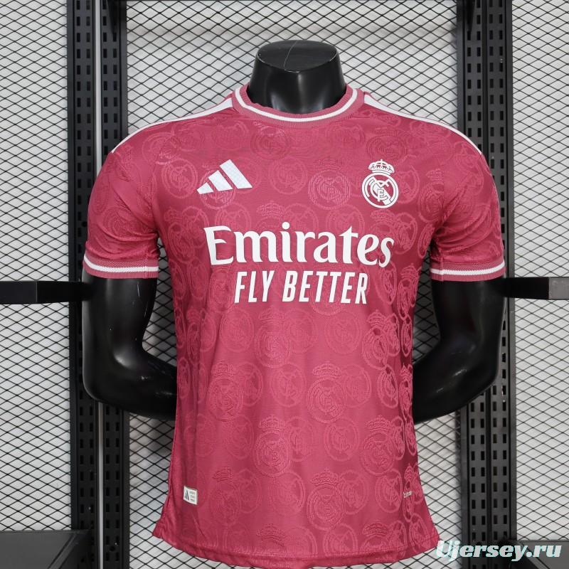 25/26  Player Version Real Madrid Third Dark Pink with all-over embossed crest pattern Jersey
