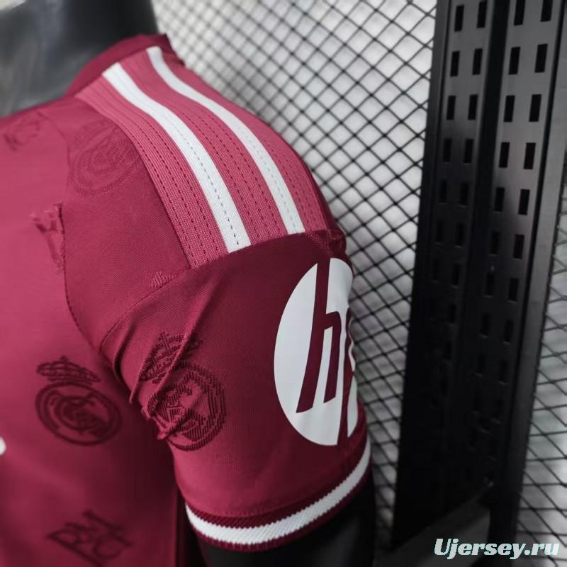 Player Version 25/26 Real Madrid Burgundy with All-Over Crest Pattern Jersey