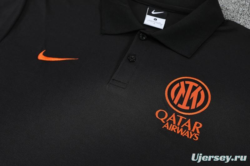26/27 Inter Milan Black Polo Training Shirt + Long Pants Tracksuit