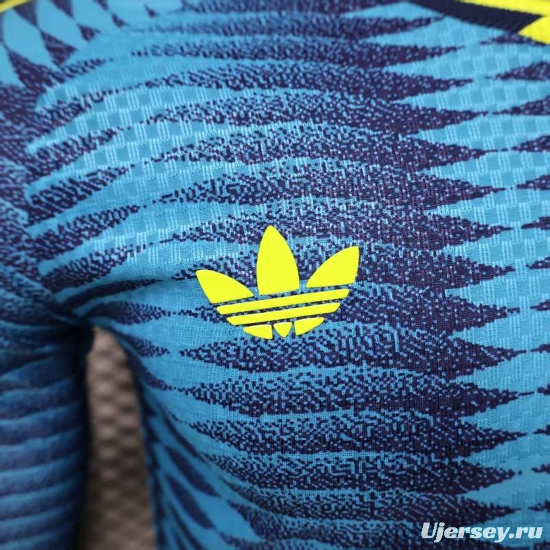 Player Version 2027 Colombia Away Blue with Wave Jacquard Pattern Long Sleeve Jersey