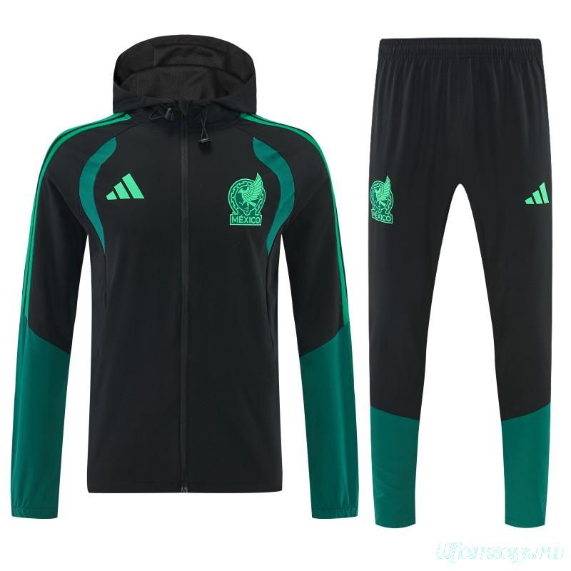 26/27  Mexico Black & Dark Green Full Zipper Hooded Jacket Tracksuit + Long Pants