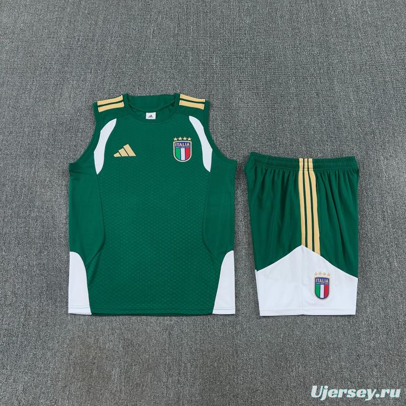26/27 Italy Green Sleeveless Training Vest +Soccer Shorts