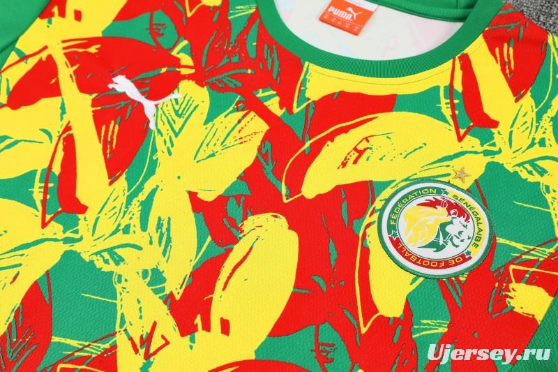 25/26 Senegal Green Tropical Floral Print Short Sleeve Training Suit + Shorts