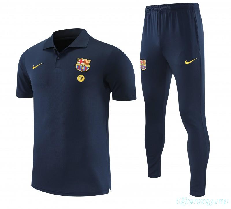 26/27  Barcelona Navy Blue Polo Training Shirt + Long Pants Tracksuit