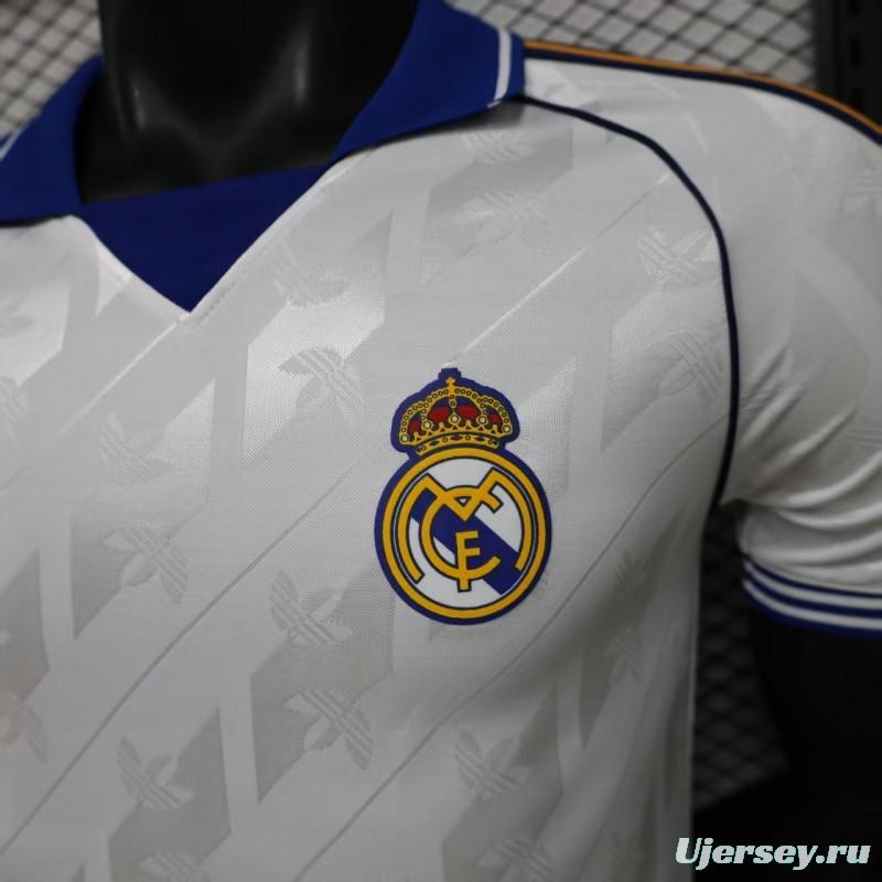 Player Version 26/27 Real Madrid Home White with Blue Collar & Jacquard Pattern Jersey