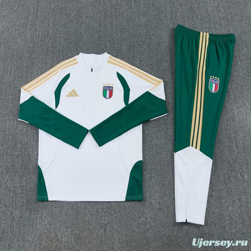 26/27 Italy White Half Zipper Jacket Tracksuit + Green Long Pants