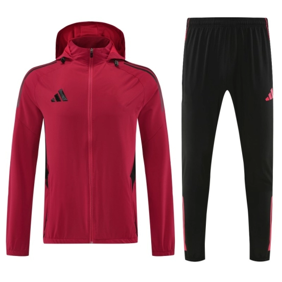 26/27 Adidas Red Full Zipper Hooded Jacket Tracksuit +Black Long Pants