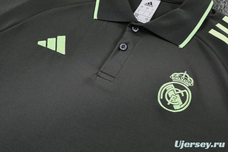 26/27 Real Madrid Black  Polo Training Shirt + Long Pants Tracksuit