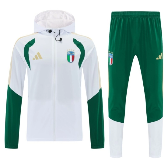 26/27 Italy White Full Zipper Hooded Jacket Tracksuit + Long Pants