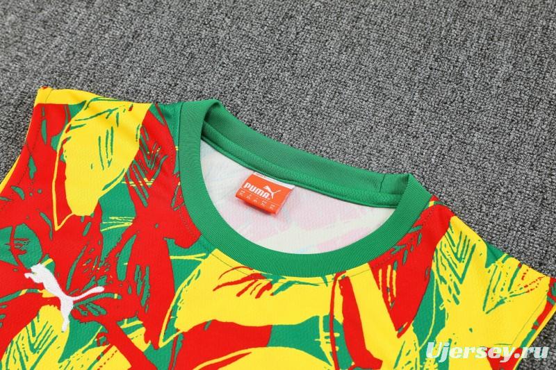 25/26 Senegal Green Tropical Floral Print Sleeveless Training Vest +Shorts Set