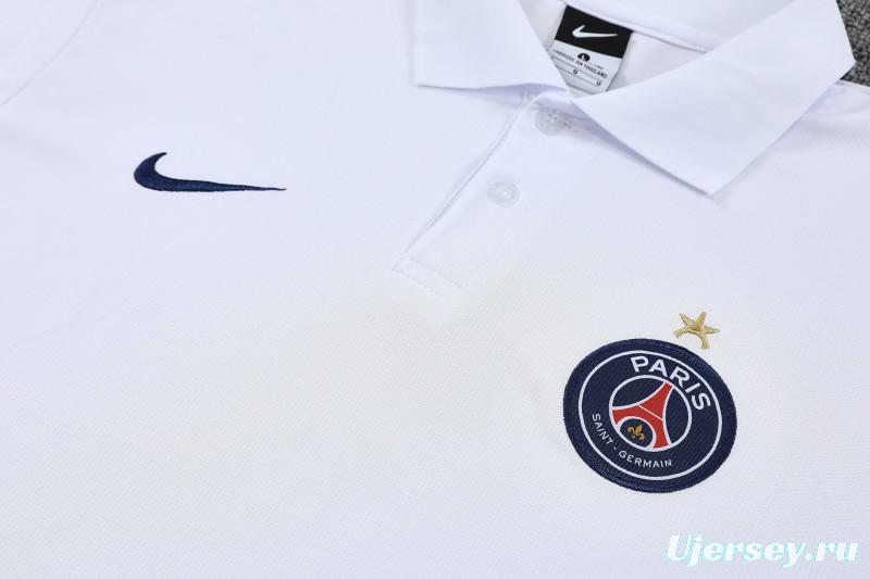 26/27  Paris White Polo Training Shirt +Navy Blue  Long Pants Tracksuit