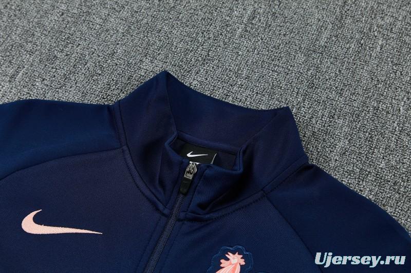 26/27 France Navy Blue Full Zipper Jacket Tracksuit +  Long Pants