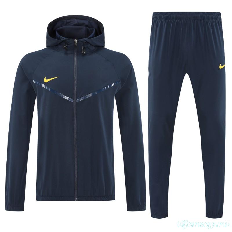 26/27 Nike Navy Blue With Yellow logo Full Zipper Hooded Jacket Tracksuit + Long Pants