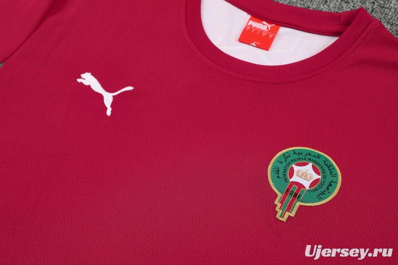 26/27 Morocco Red Short Sleeve+Green Soccer Shorts