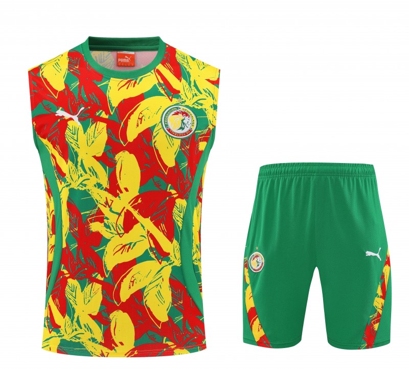 25/26 Senegal Green Tropical Floral Print Sleeveless Training Vest +Shorts Set