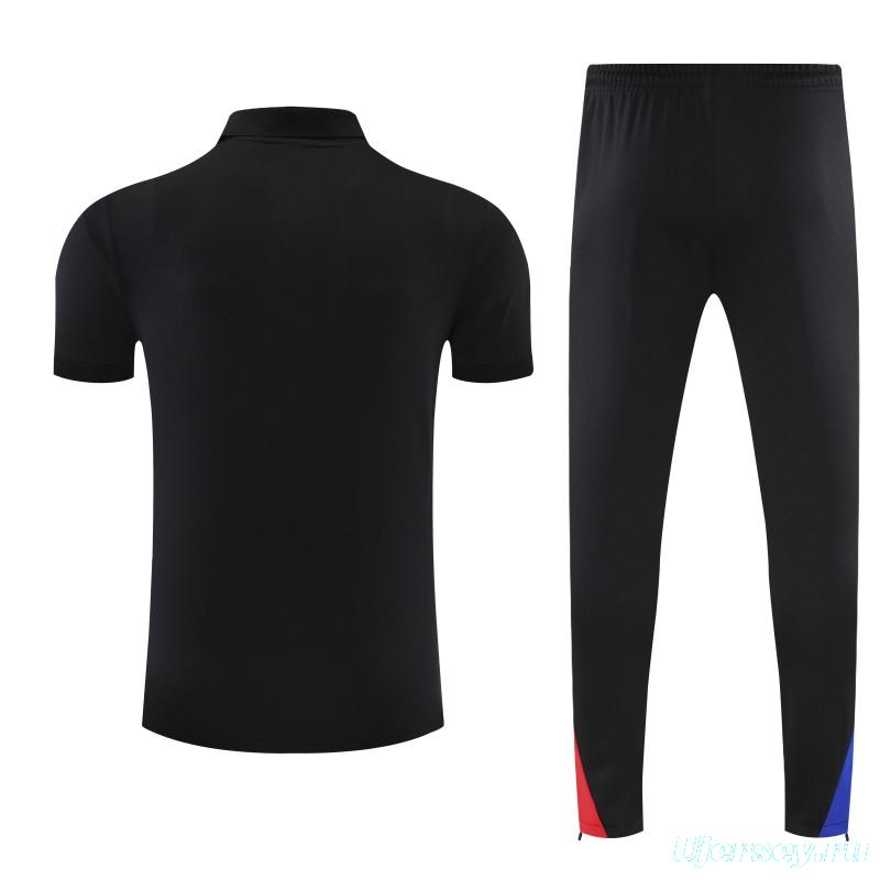 26/27  Paris Black Polo Training Shirt + Long Pants Tracksuit