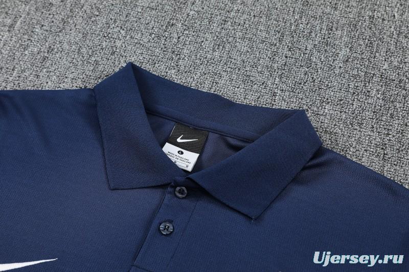 26/27 Paris Navy Blue Polo Training Shirt + Long Pants Tracksuit