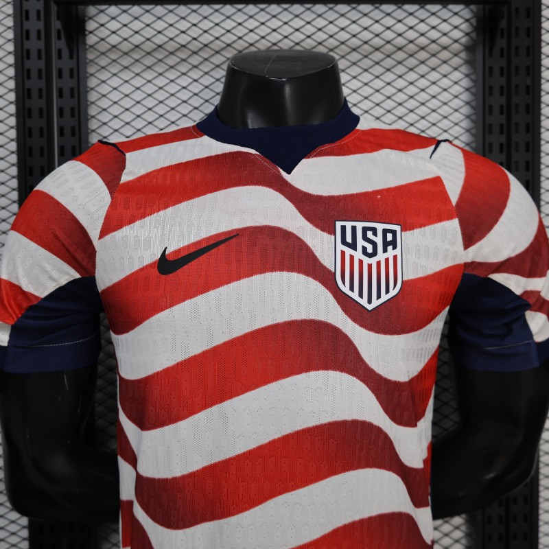Player Version 2026 USA Home Red & White Stripe  Jersey