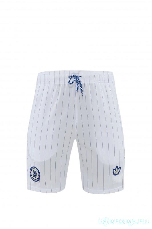 26/27 Chelsea FC  Blue  Stripes Short Sleeve+ White Soccer Shorts