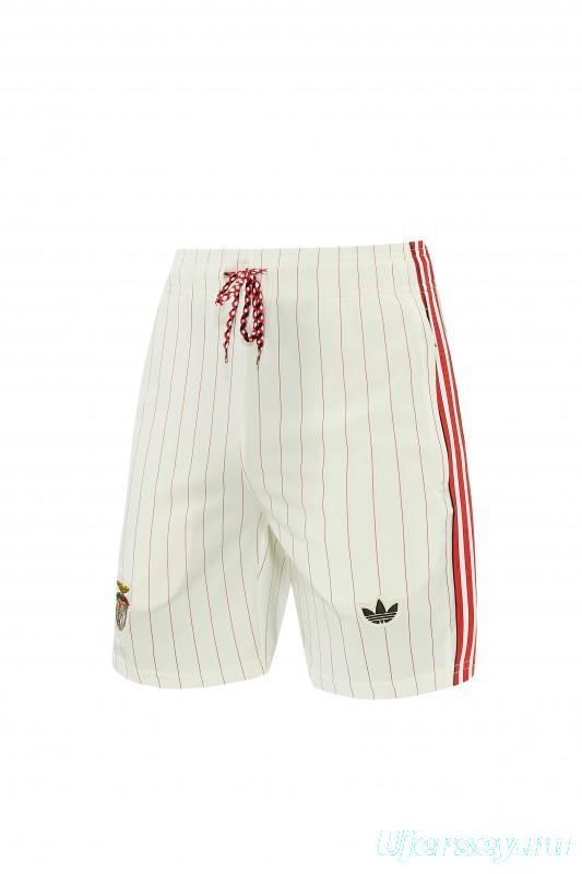 26/27 Benfica × Adidas Originals Off-White Pinstripe Short Sleeve+Soccer Shorts