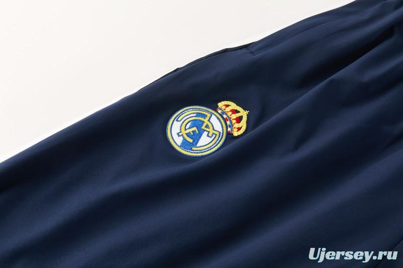 26/27 Real Madrid Navy Blue Full Zipper Hooded Windbreaker Tracksuit + Long Pants