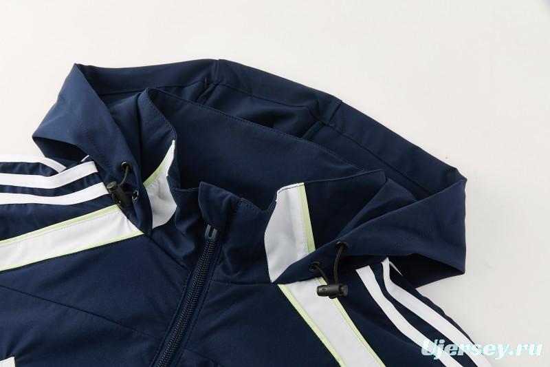 26/27 Real Madrid Navy Blue Full Zipper Hooded Windbreaker Tracksuit + Long Pants