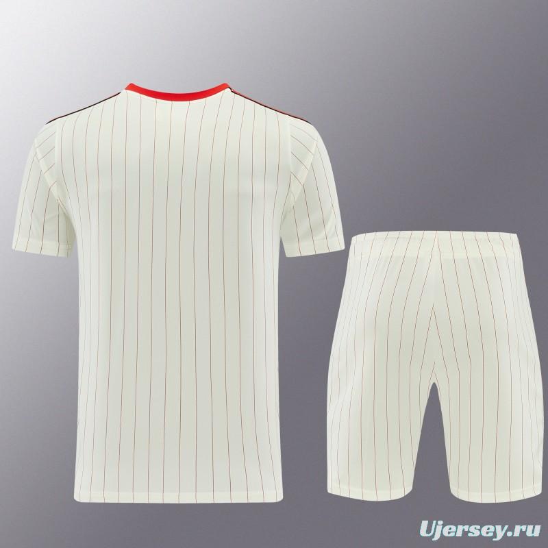 26/27 Benfica × Adidas Originals Off-White Pinstripe Short Sleeve+Soccer Shorts