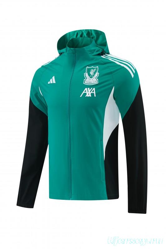 26/27 Liverpool Green Full Zipper Hooded Jacket Tracksuit + Black Long Pants