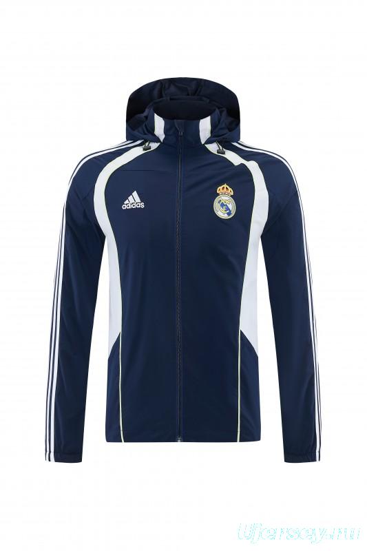 26/27 Real Madrid Navy Blue Full Zipper Hooded Windbreaker Tracksuit + Long Pants