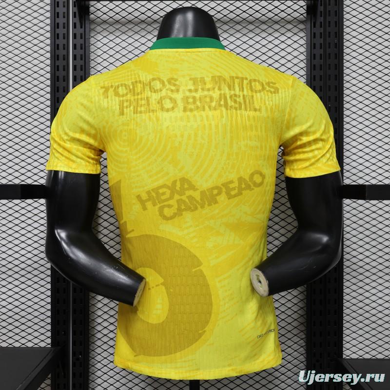 Player Version 2026 Brazil Yellow with Green Ink Splash Special Edition Home Jersey
