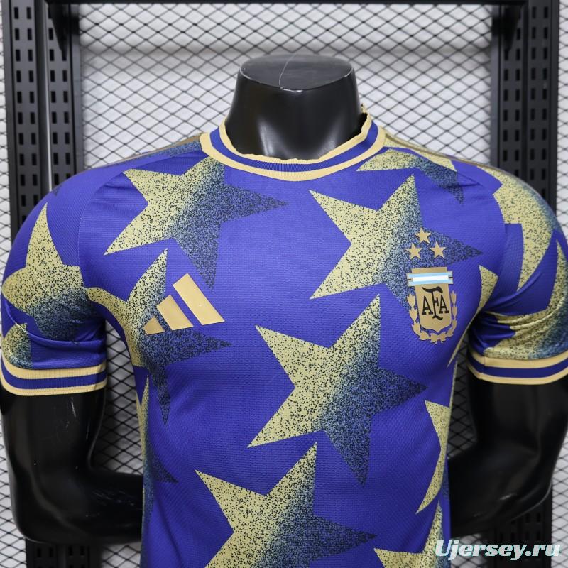 Player Version 2026  Argentina AFA Adidas Special Edition Royal Blue Gold Star Print Champions Jersey