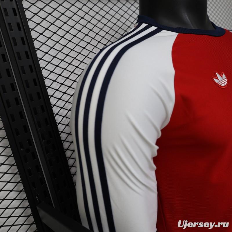 Player Version 2026  Arsenal x Adidas Originals Retro Red with White Long Sleeve Raglan Home Jersey