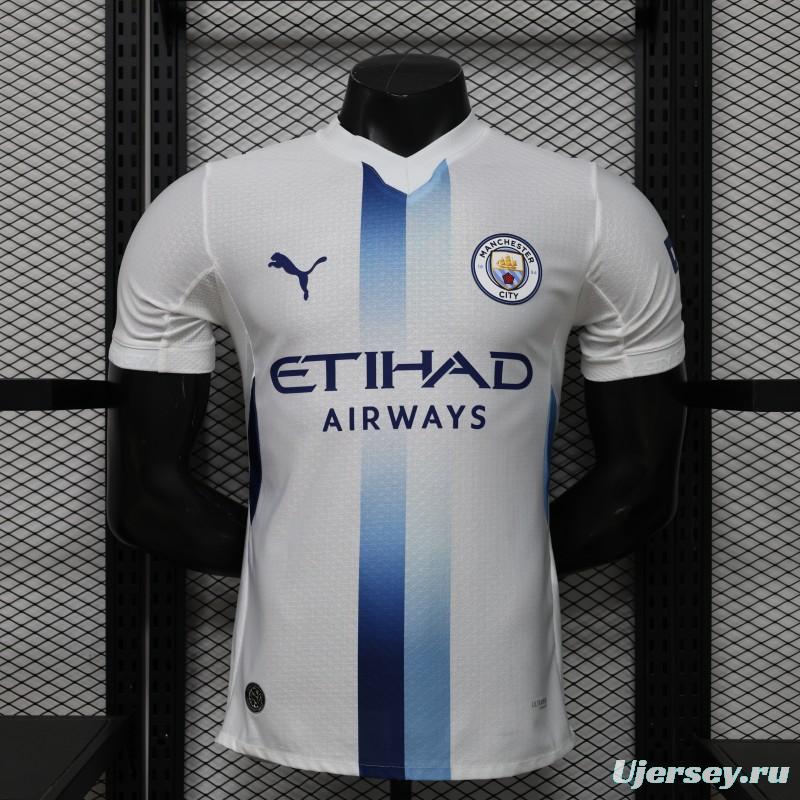 Player Version 26/27 Manchester City White with Blue Stripe Away Jersey