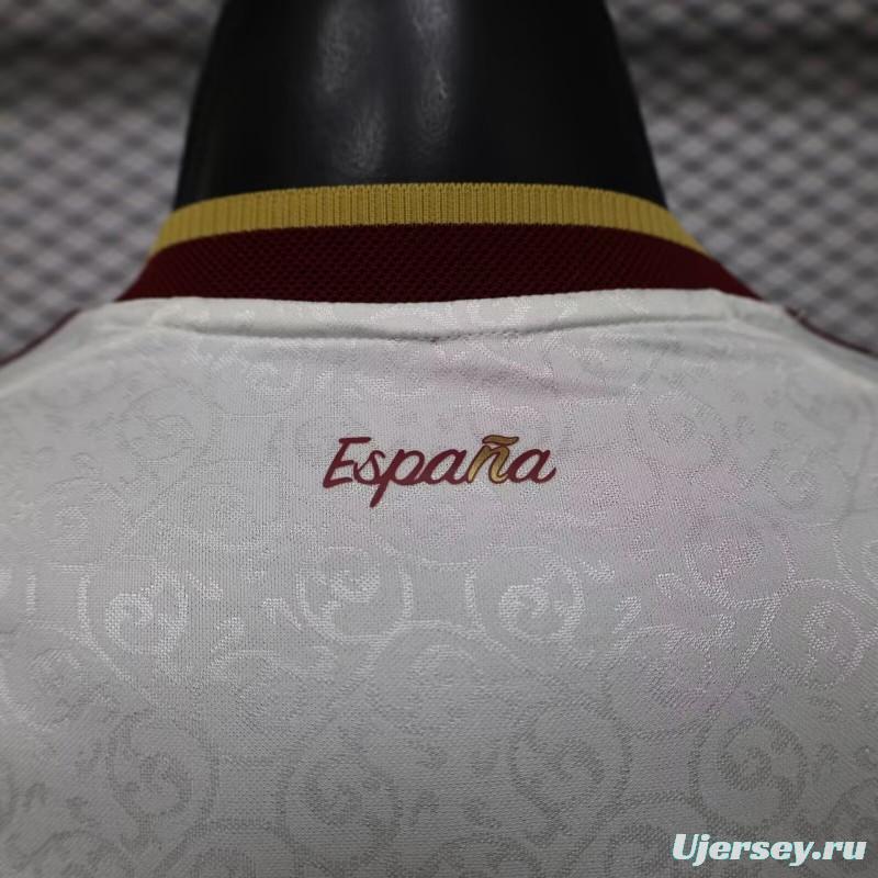 Player Version 2026 Spain  White with Burgundy & Gold Detail Away Jersey