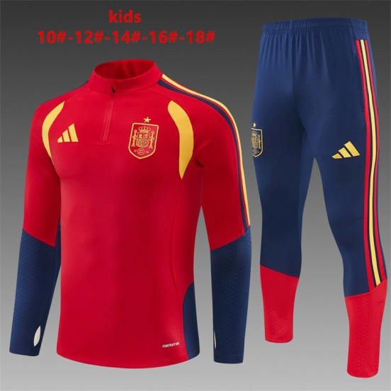 26/27 Kids Spain Home Red Half Zipper Jacket Tracksuit + Long Pants