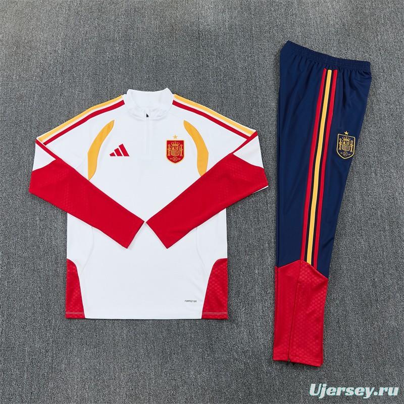 26/27 Spain Away White Half Zipper Jacket Tracksuit + Long Pants
