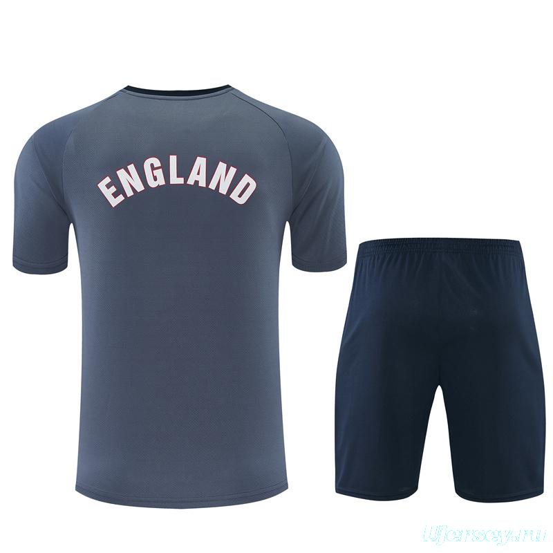 2026 England Grey Short Sleeve+ Navy Blue Soccer Shorts