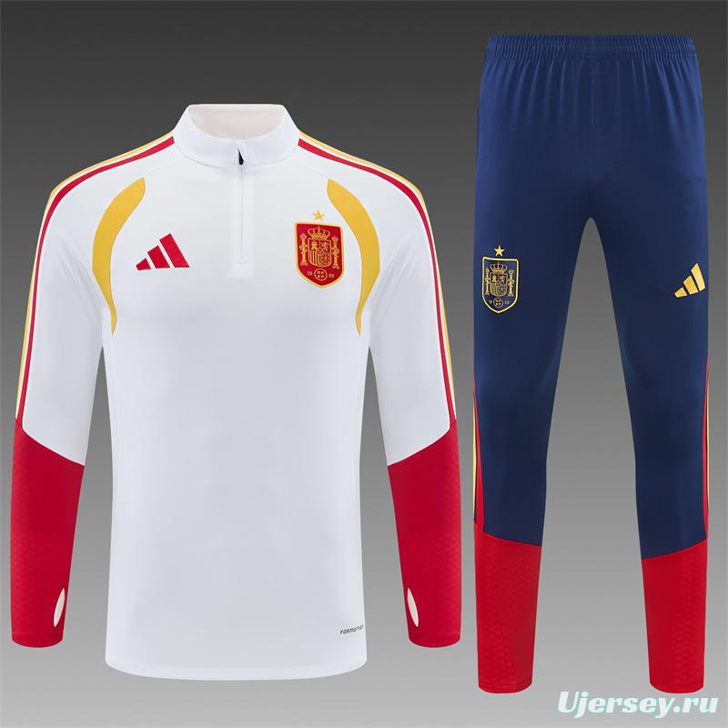 26/27 Spain Away White Half Zipper Jacket Tracksuit + Long Pants