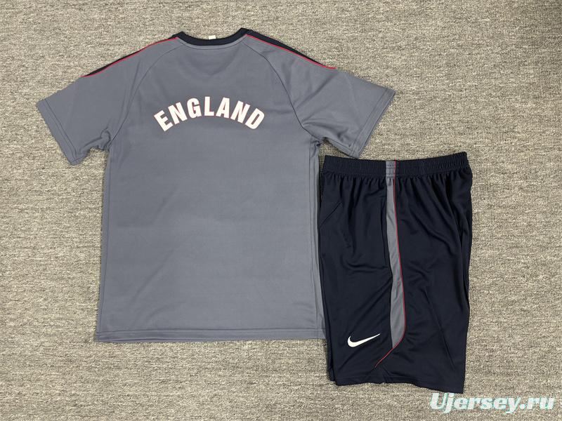 2026 Kids  England Grey Short Sleeve+ Navy Blue Soccer Shorts