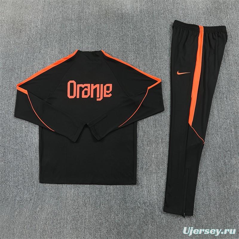 2026 Netherlands Black & Orange  Half Zipper Jacket Tracksuit + Long Pants