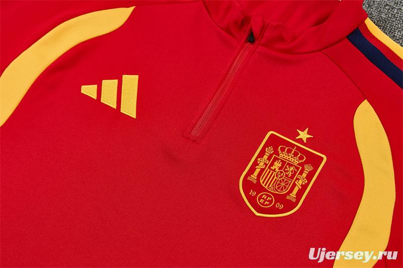 26/27 Spain Home Red Half Zipper Jacket Tracksuit + Long Pants