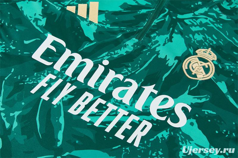 2026 Real Madrid Dark Green Camouflage  Half Zipper Jacket Tracksuit + Long Pants (Adidas)