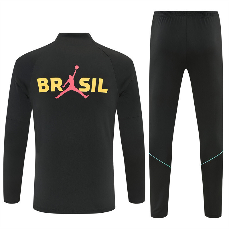 2026 Brazil Black & Yellow Half Zipper Jacket Tracksuit + Long Pants