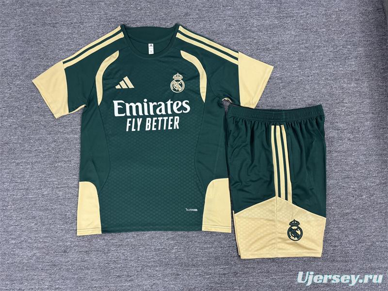 2026 Kids Real Madrid Green & Cream  Short Sleeve+Soccer Shorts
