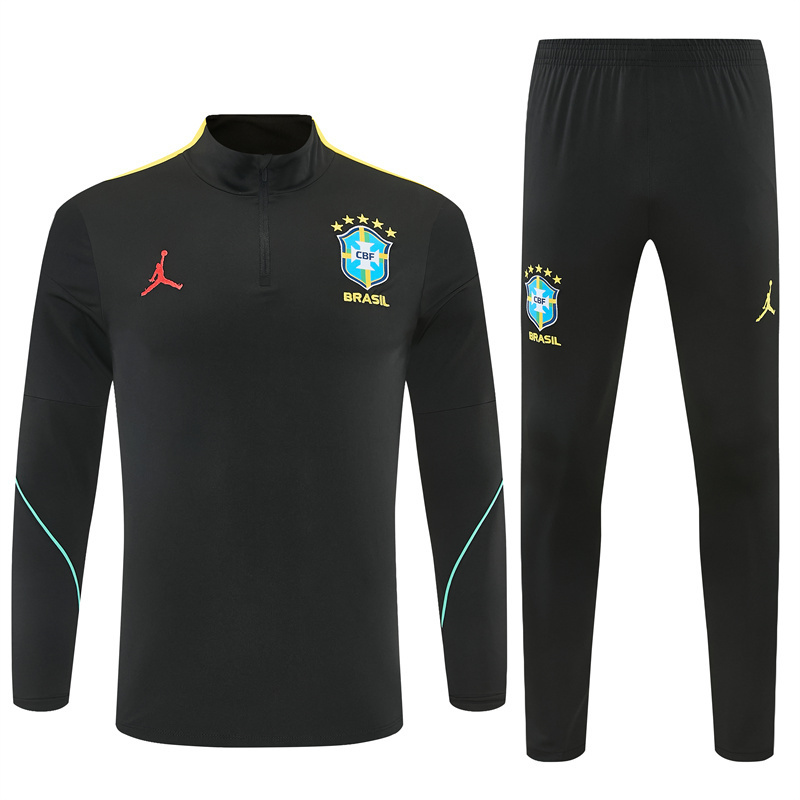 2026 Brazil Black & Yellow Half Zipper Jacket Tracksuit + Long Pants