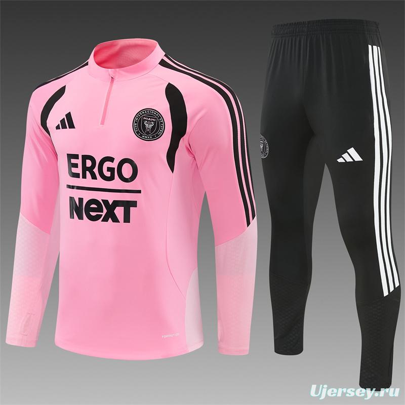 2026 Inter Miami CF Pink  Half Zipper Jacket Tracksuit + Black Long Pants