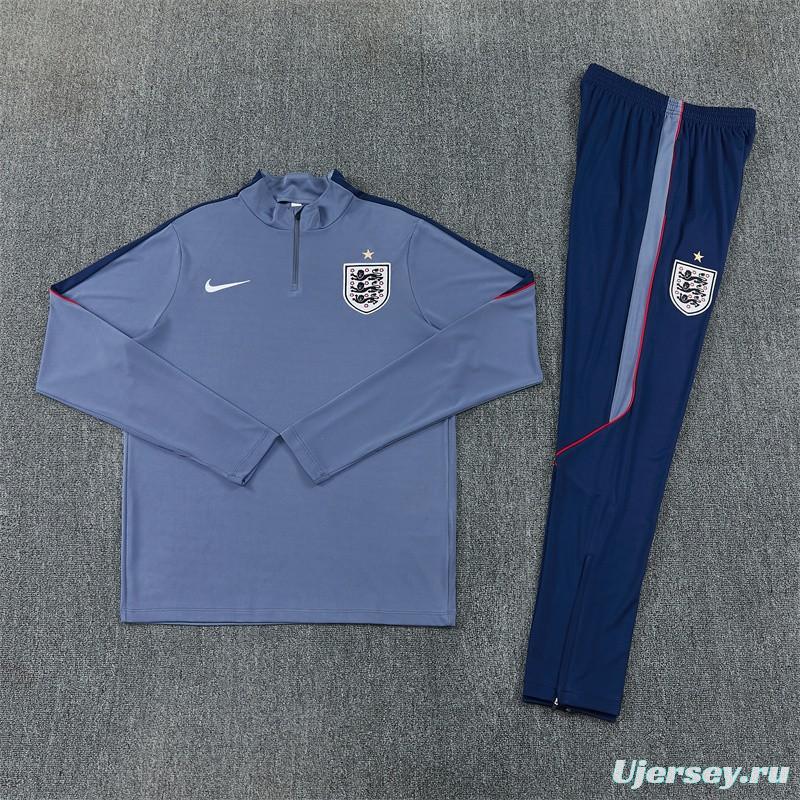 2026 England Grey Half Zipper Jacket Tracksuit + Navy  Blue Long Pants (Nike)