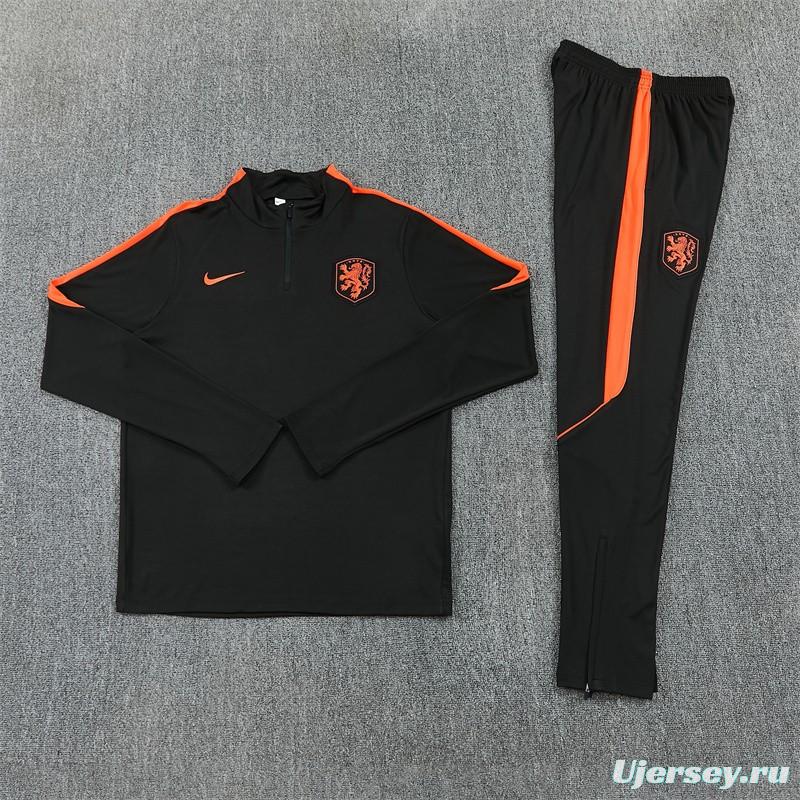 2026 Netherlands Black & Orange  Half Zipper Jacket Tracksuit + Long Pants