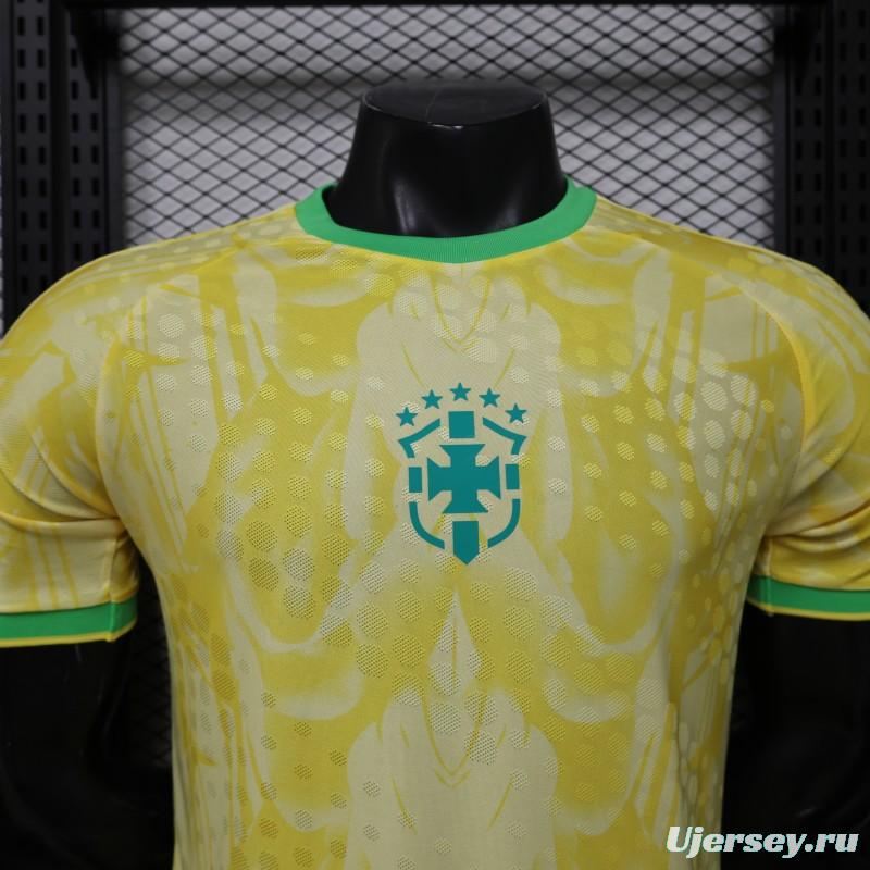 Player Version 2026 Brazil  Yellow with Abstract Feather Pattern Home Jersey