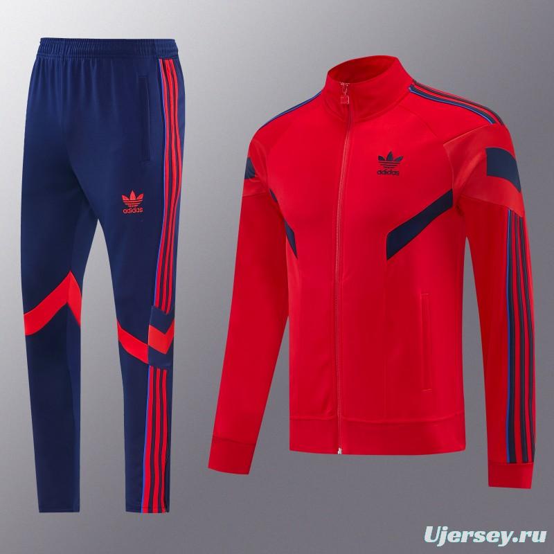 2026/27 Adidas Originals Red  Full Zipper Jacket Tracksuit + Navy Blue Long Pants